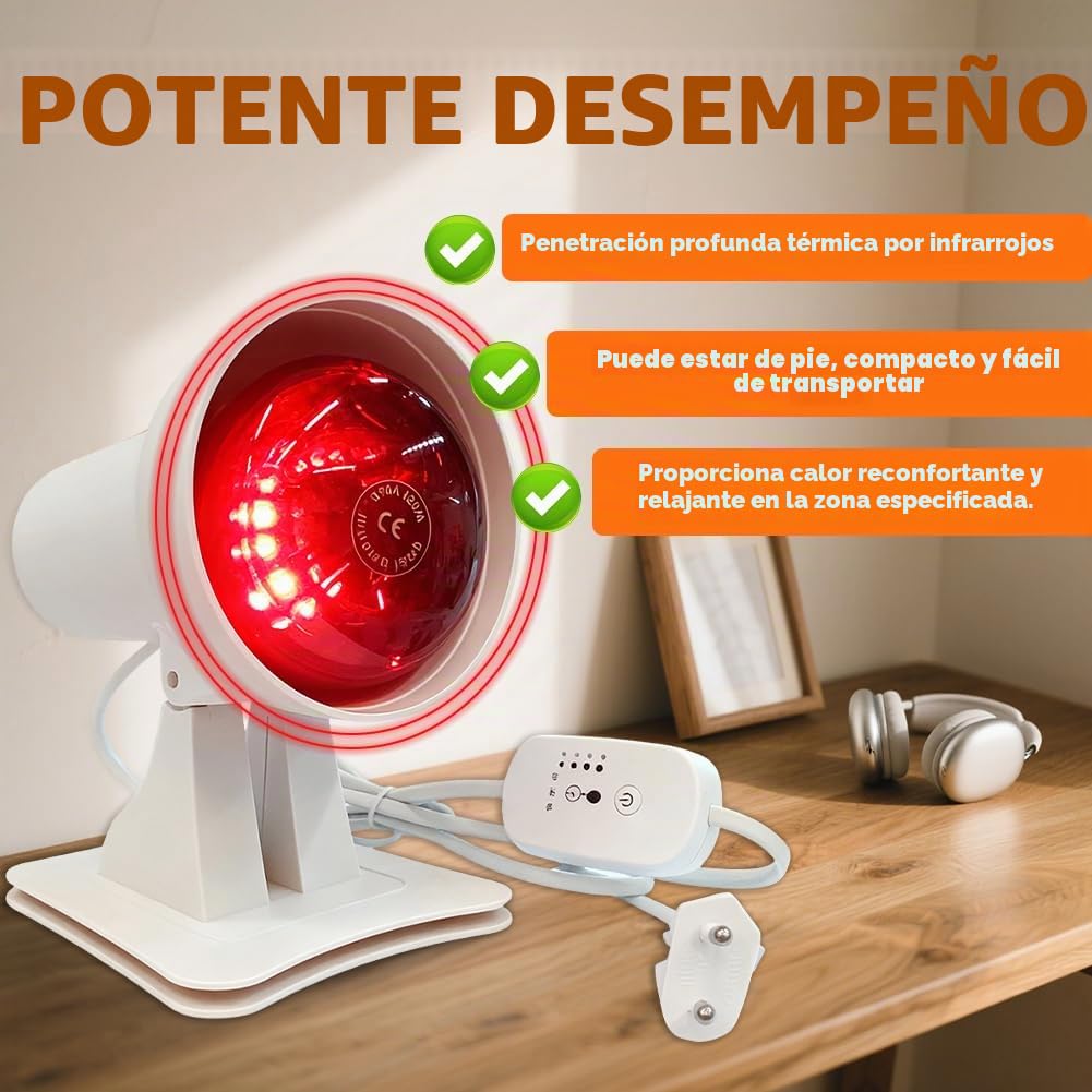 Lámpara infrarroja de 150 W, lámpara de calor roja con temporizador y temperatura ajustable, terapia de lámpara de luz roja para cara y cuerpo, calor profundo contra la fatiga muscular, ángulo