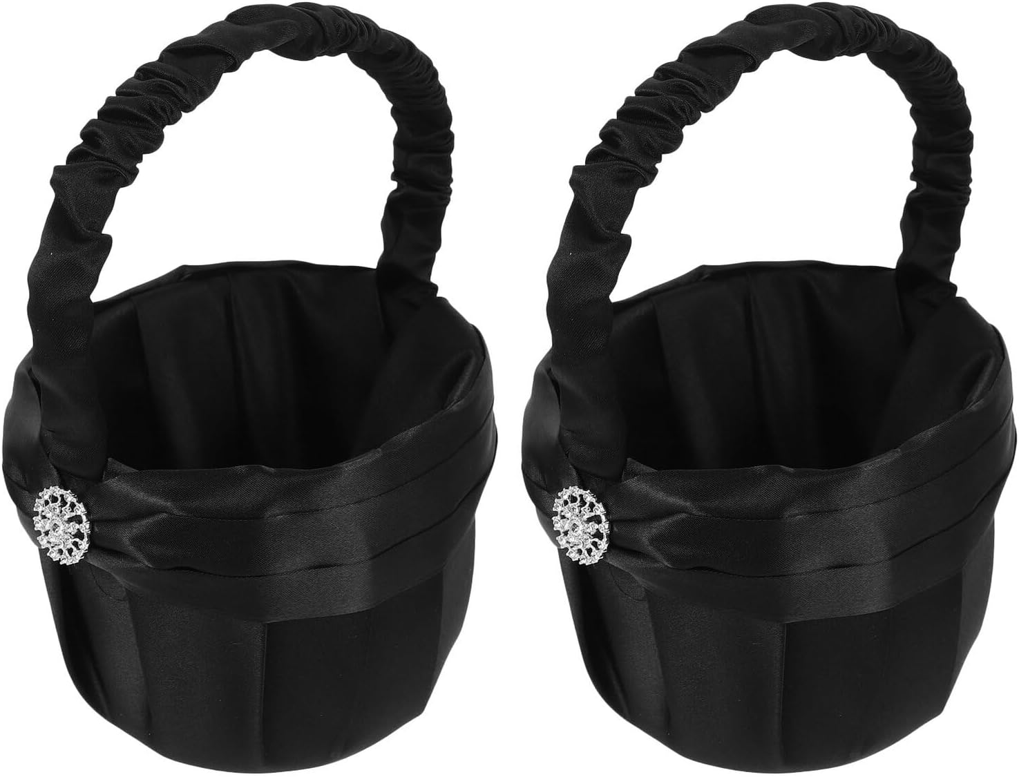 Black Wedding Flower Girl Basket with Rhinestone Decor, 2pcs Handheld Bridal Flower Arrangement Baskets 13x22cm for Engagement and Ceremony Party Supplies
