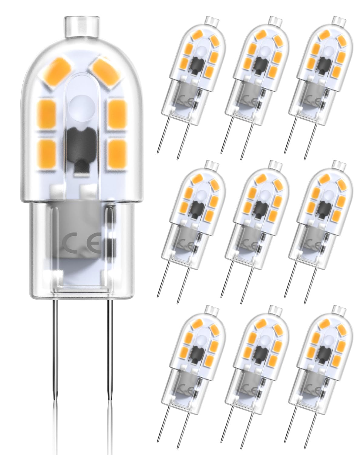 2W G4 LED Bulbs AC/DC 12V Non Dimmable Warm White 3000K G4 Bi Pin LED Bulb, Equivalent to 10W G4 Halogen Blub, LED G4 Capsule Bulb, for Chandelier, Landscape Lighting, Bedroom, etc(10 pcs)