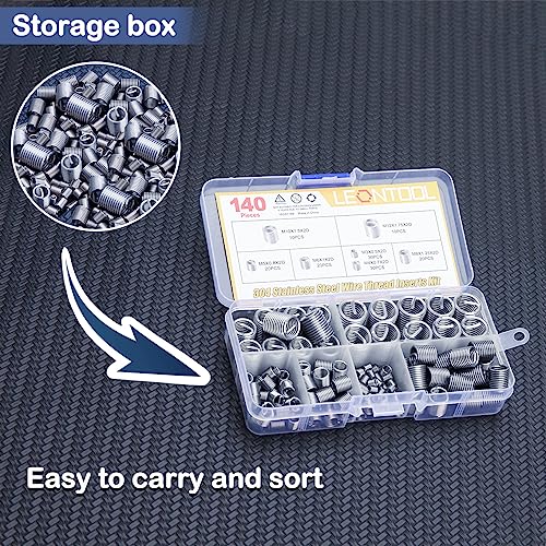140 pcs 304 stainless steel wire thread inserts steel sheath helical type coiled wire screw repair sleeve assortment kit screws sleeve helicoil type thread repair kit coiled spiral screw kit