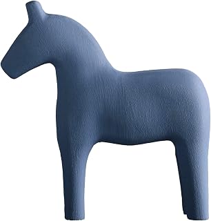 Fictory Figura de caballo de madera, madera de pino pintada a mano, diseño moderno simple, llamativa decoración azul para el hogar u oficina, para familiares y amigos