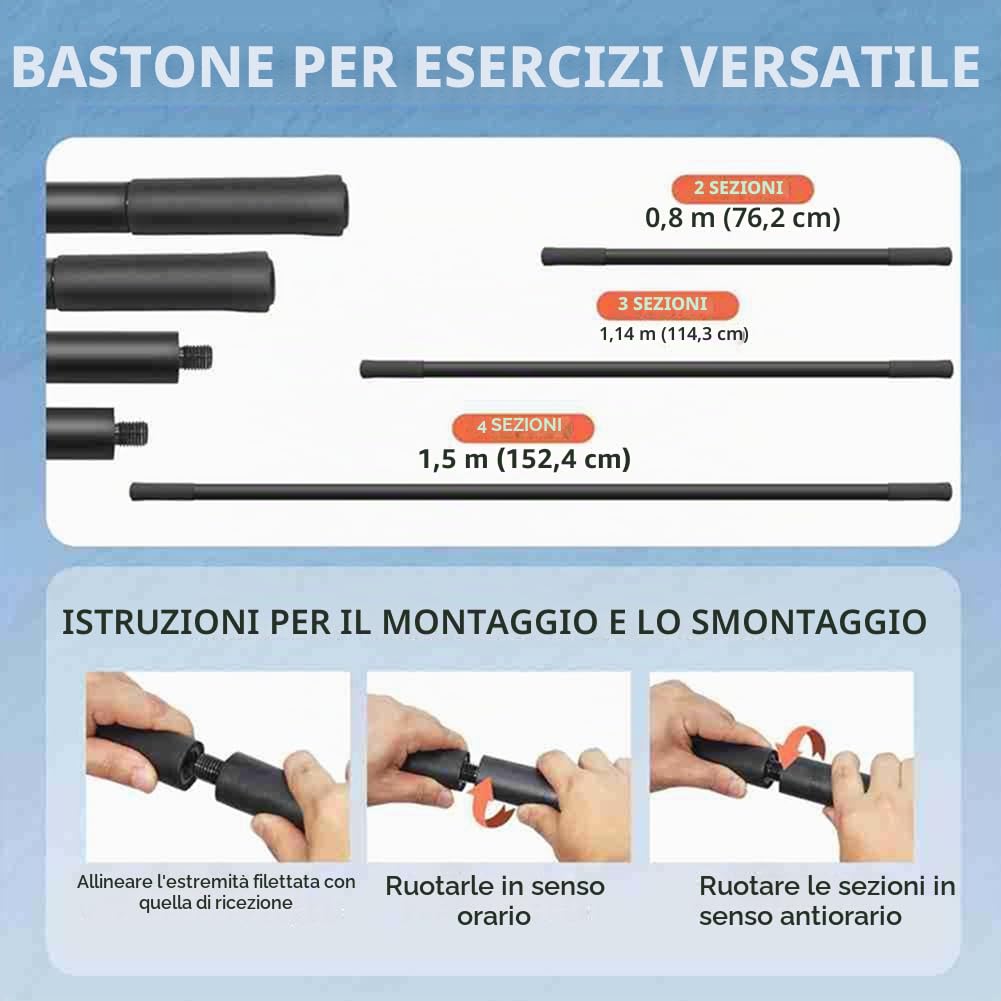 Bastone da Yoga da 5 Piedi, Bastone da Stretching Regolabile in Acciaio per Mobilità, Flessibilità Ed Equilibrio, Versatile Bastone per Esercizi