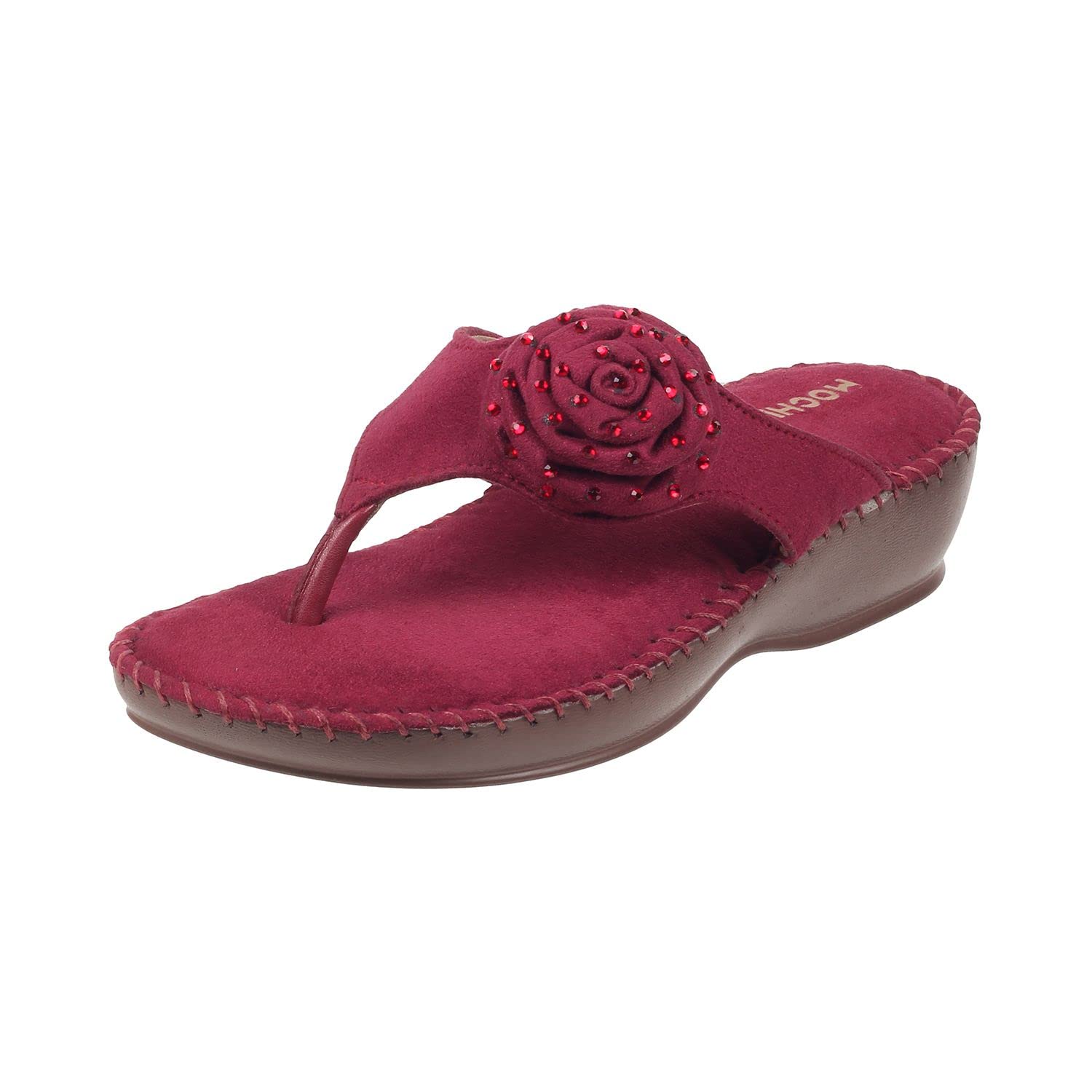 Women's Suede Faux Leather Comfort Fashion Slip-on Sandal with Embellished Flower Details-image-46