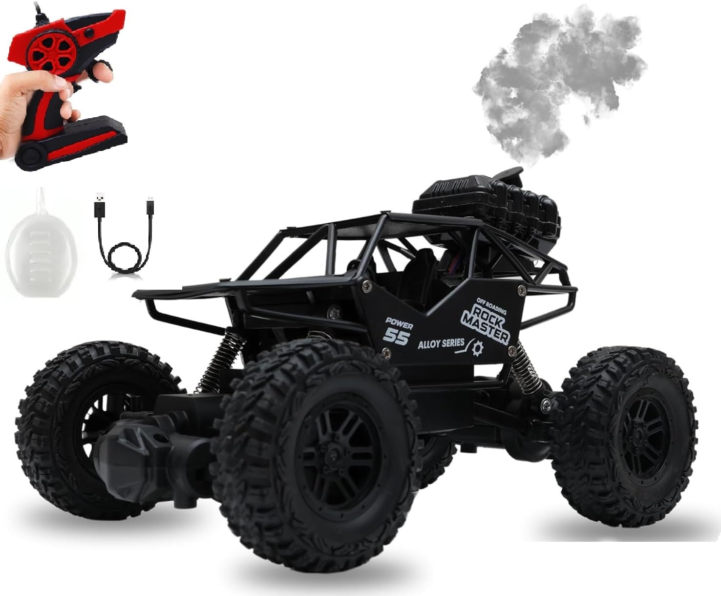 Sky Tech® Rock Crawler Car with Smoke Offroader 2Wd Rc Car High Speed | 5 Functions 1:18 RC Car with Smoke Fog | Styled Climbing Monster Truck | Rechargeable Remote Control Car for Kids (Multi-Color)-image-5