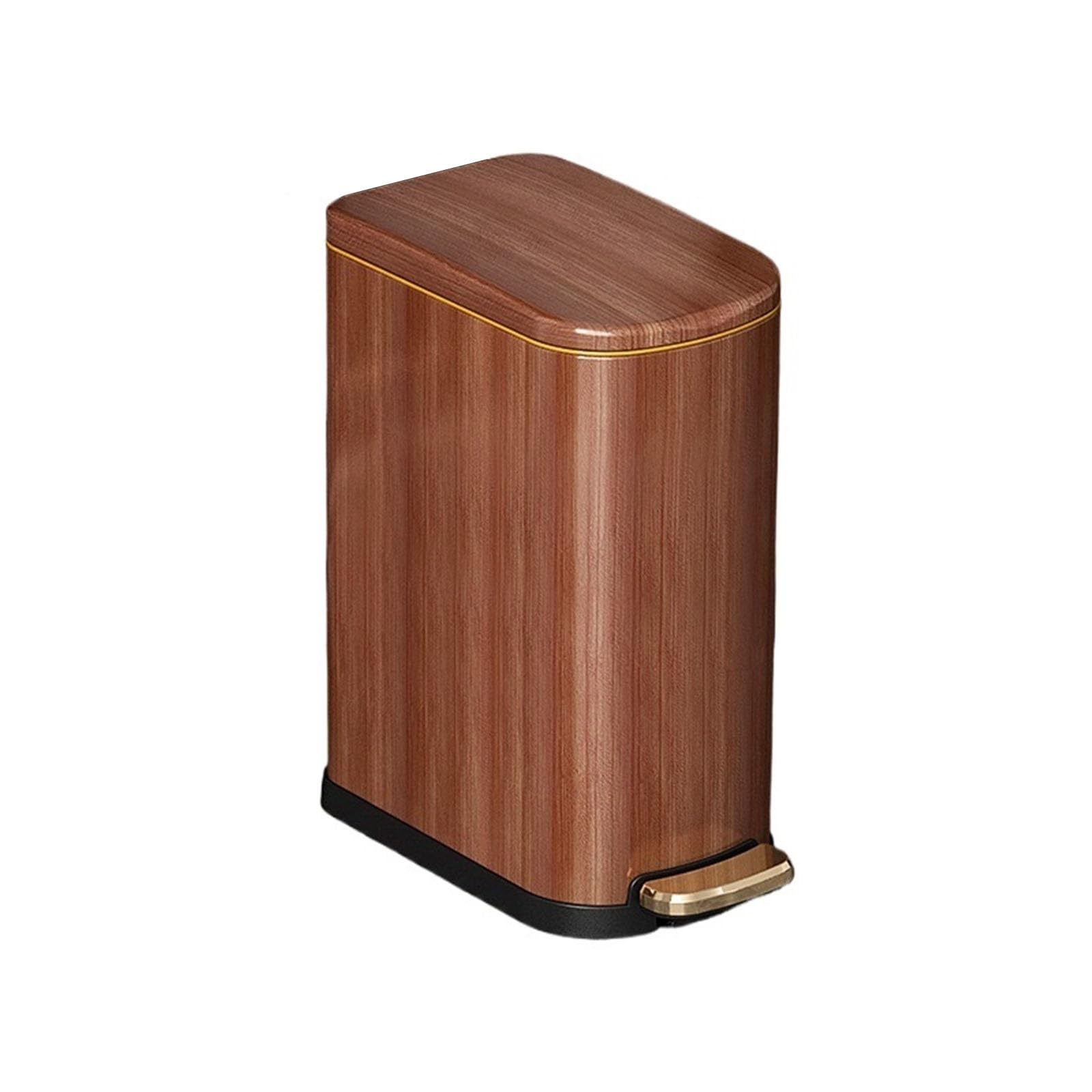 Z4T8M2K6G5 Waste Bin Chinese Style Bin Small Kitchen Bins with Soft Close Lid Slim Pedal for Bedroom Office Trash Can(Bruin)