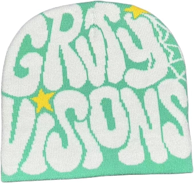 Image of Printed Beanie Hat, Beanies Y2K Winter Hats Streetwear Skull Cap Double-Layer Knitted Beanies Warm Knit Beanie, Hip Hop Streetwear Clothing