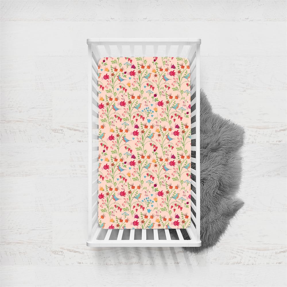 Odot Cot Bed Fitted Sheets, Toddler & Baby Bed Sheets, Elegant Floral Print Microfiber Mattress Protector, Cozy Lightweight Bedside Cribs Bassinet Sheets for Boy and Girl (Pink,70x140cm)