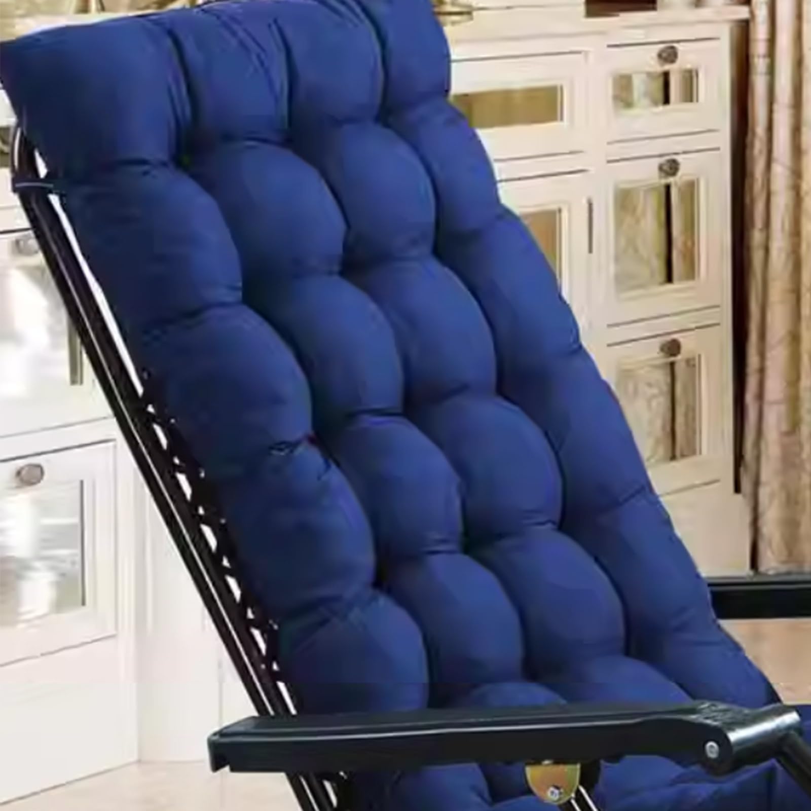 Sedile Imbottito Spesso Cuscino Imbottito,Patio Pieghevole Cuscini for Sdraio da Giardino Rimovibile Cuscino Imbottito for Garden Sun Lounger(Navy Blue,53 * 158cm)