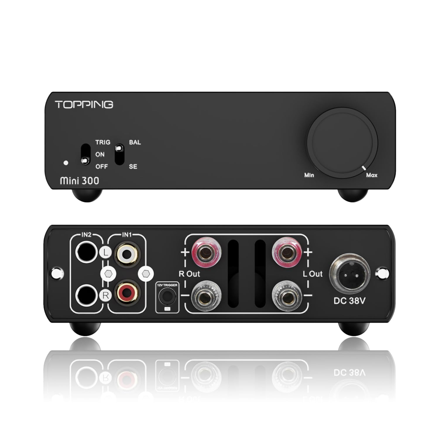 TOPPING Mini300 Amplificateur HiFi, Ampli Stéréo Classe D Entièrement Symétrique 140W Pour Bureau, Ampli Pura RCA/TRS Vers Enceintes Pour Enceintes Bibliothèque Passives Bureau Home Cinéma, Noir