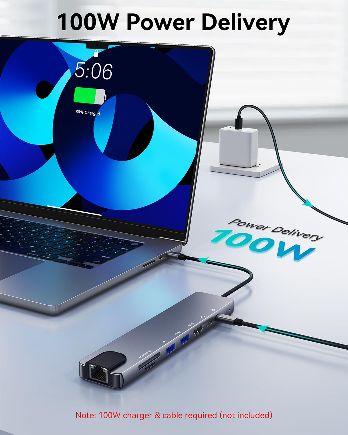 OPXYL 8-in-1 USB C Hub Multiport Adapter, USB C Docking Station for Laptop with 4K HDMI, 100W PD Charging, SD/TF Card Reader, USB 3.0 Ports for MacBook Pro/Air, iPad, Windows, School & Office — view 5