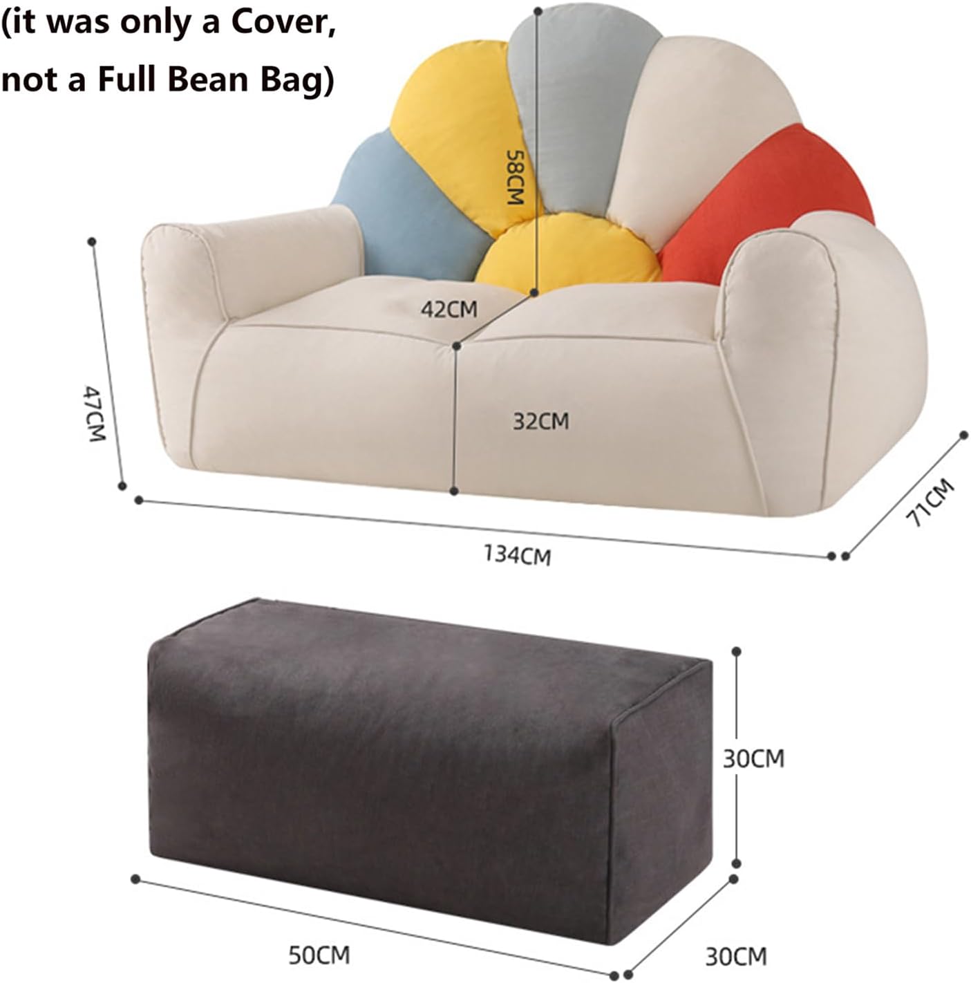 Storage Bean Bag Chairs Cover, Cotton Bean Bag Chair Cover Sun-Flower Shaped Relax Furniture for Decorate Your House (it was only a Cover, not a Full Bean Bag),White gray