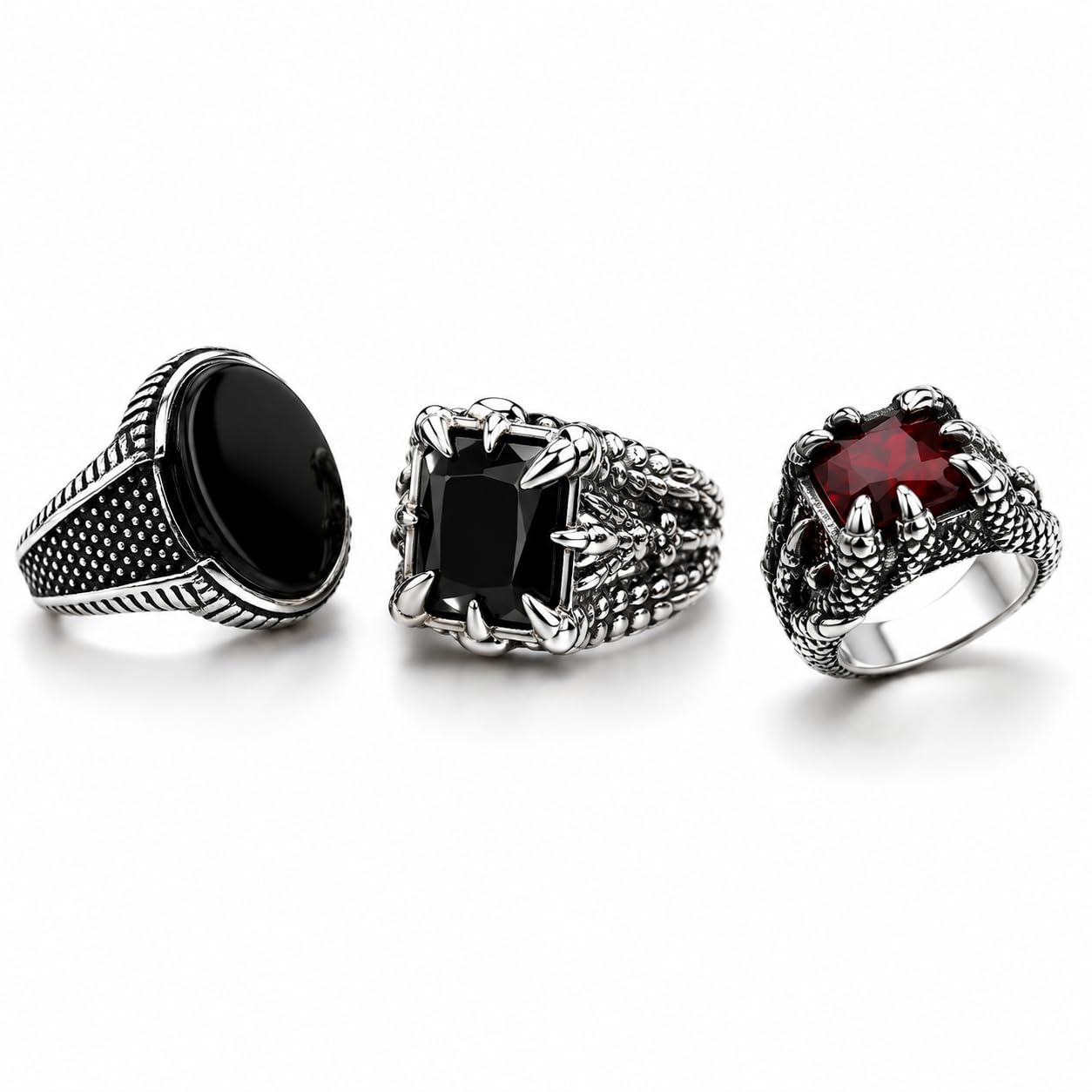 3Pcs Gothic Rings, Gothic Jewellery, Mens Vintage Agate Rings, 3Pcs Ring Set of Gothic Rings with Distinct Designs for Dark Fashion Styling-image-35