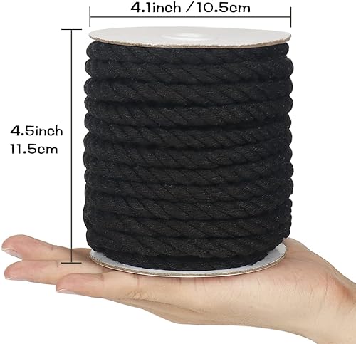Miniatura 20 de Tenn Well Cordón de macramé de 0.315 pulgadas, 59 pies, cuerda de algodón torcida de 3 capas gruesa para manualidades, colgar en la pared, ganchos
