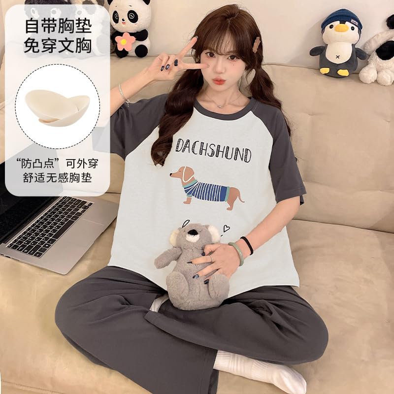 Image of KSHS Printed Round Neck Short Sleeve Nightsuit Set | Pajama Set | Casual Night Dress for Women