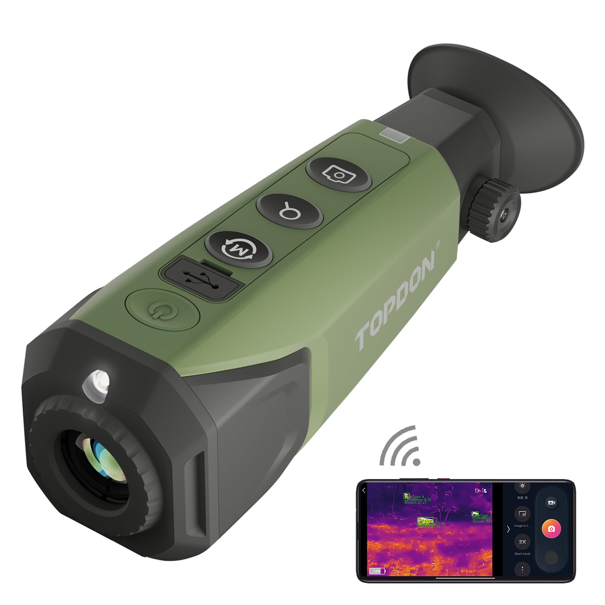 TOPDON TS004 Termocamera Professionale, Monoculare Visore Termico 320x240 TISR 50Hz, 410m Campo di Rilevamento,13mm Obiettivo, Memoria 32GB, WiFi, 2-8X Zoom, per Caccia, Osservazione Fauna, Outdoor