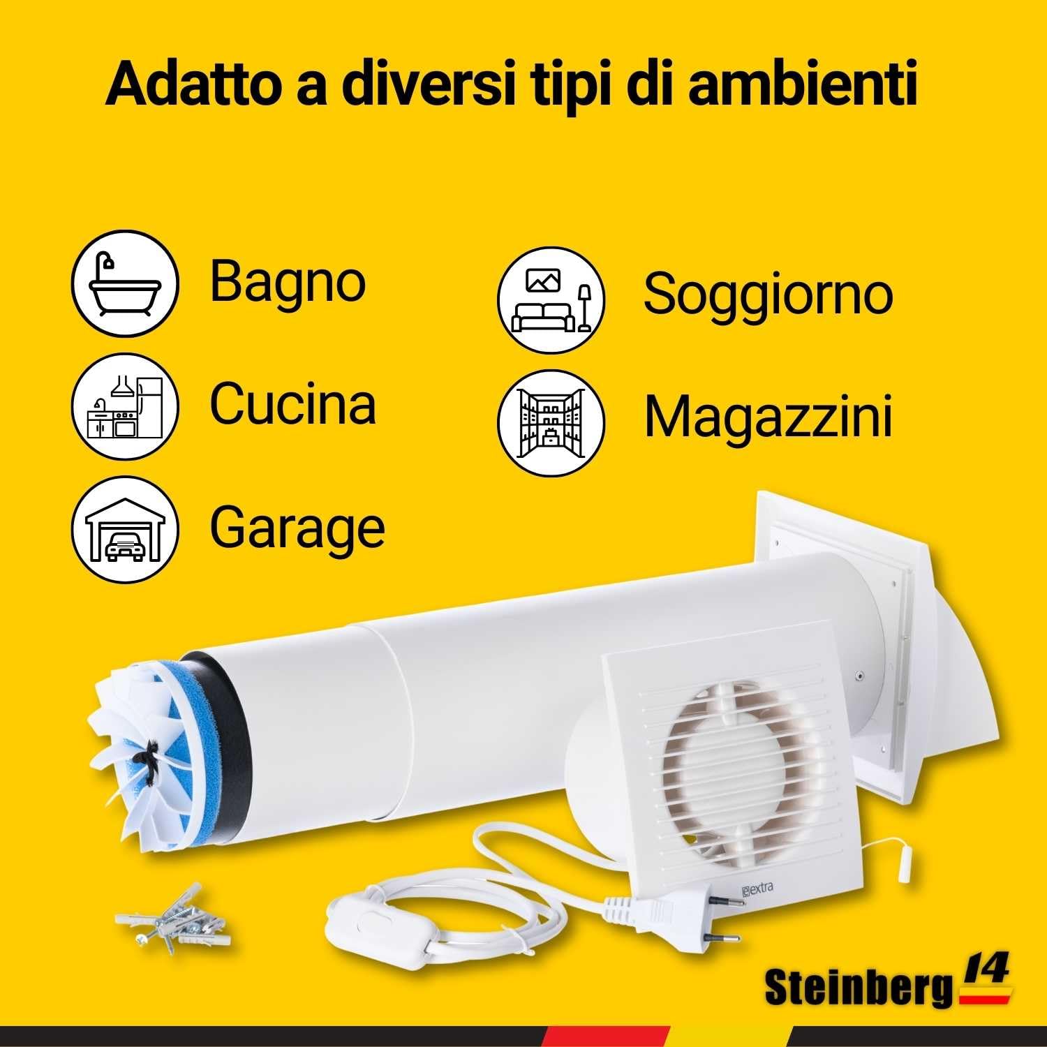 Steinberg14 Unità di VMC Decentralizzata 100 mm - Bianco Recuperatore di Calore con Cavo - VMC Doppio Flusso Recupero Calore - Scambiatore Aria a Parete