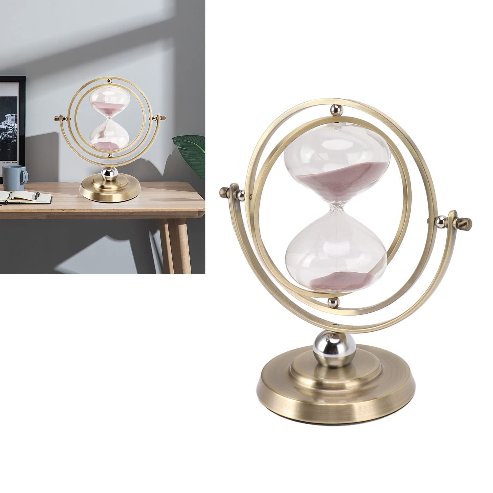 Adorno de Reloj de Arena con Forma de Globo, Reloj de Arena Blanco Giratorio Antiguo, Reloj de Arena de Metal de 60 Minutos para Sala de Estar, Dormitorio, Estante para(M (2.8 X 2 X 2.2in)-30 minutos)