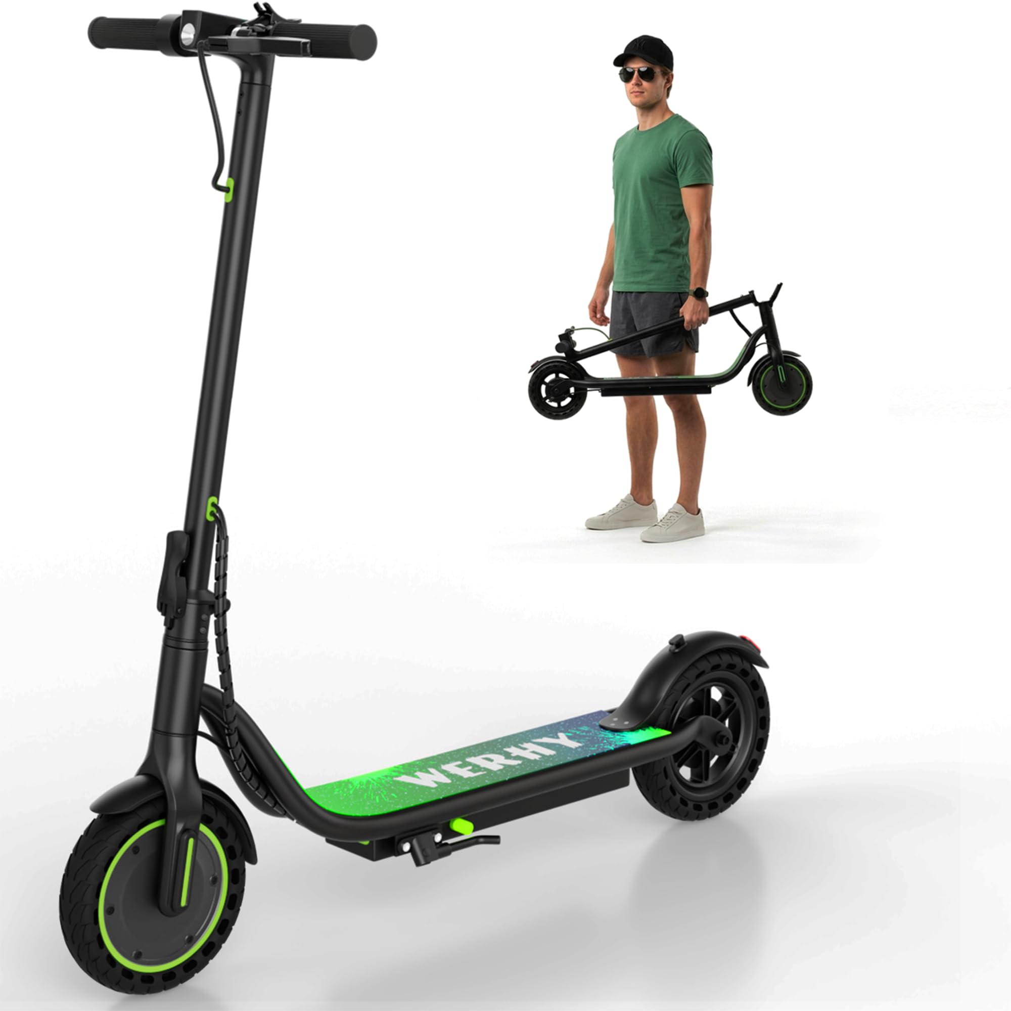 WERHY Electric Scooter, 500W/800W/1000W Powerful Motor & 19/22 MPH Top Speed, 16/25 Miles Range, Folding E Scooter with Dual Braking for Teens and Adults