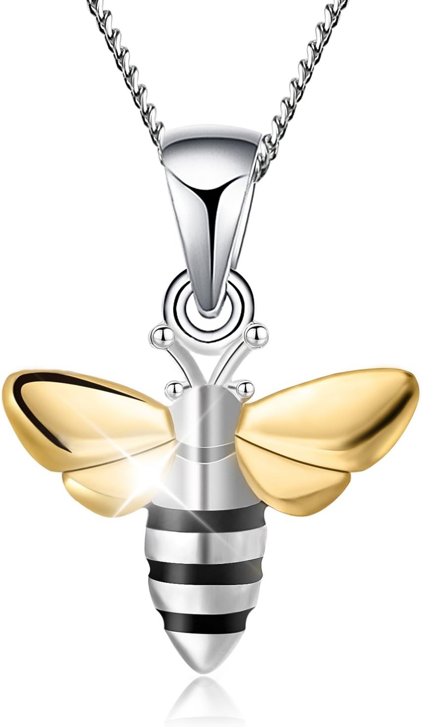 SpringlightChristmas Gifts S925 Sterling Silver Necklace Pendant Lovely Honeybee Pendant with Necklaces Link Chain length 17inches, Handmade Jewelry, Birthday Gifts for Women.