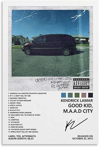 Kendrick - Póster de Lamar Good Kid, M.A.A.D City para habitación, lienzo estético, arte de pared, decoración de dormitorio, 12 x 18 pulgadas (11.8