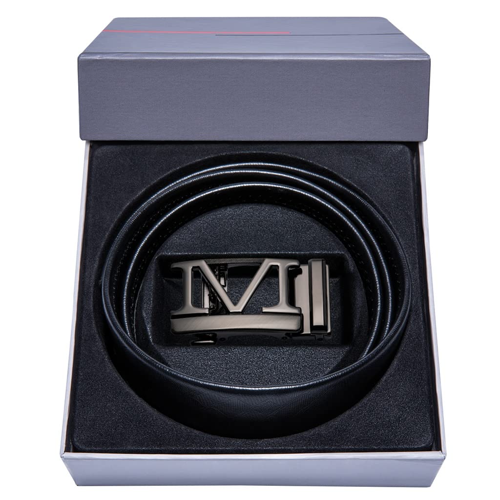 Gift Box Set Leather Belt for Men Automatic Buckle Black Removable Waist Belts Formal Wedding Birthday Color Black
