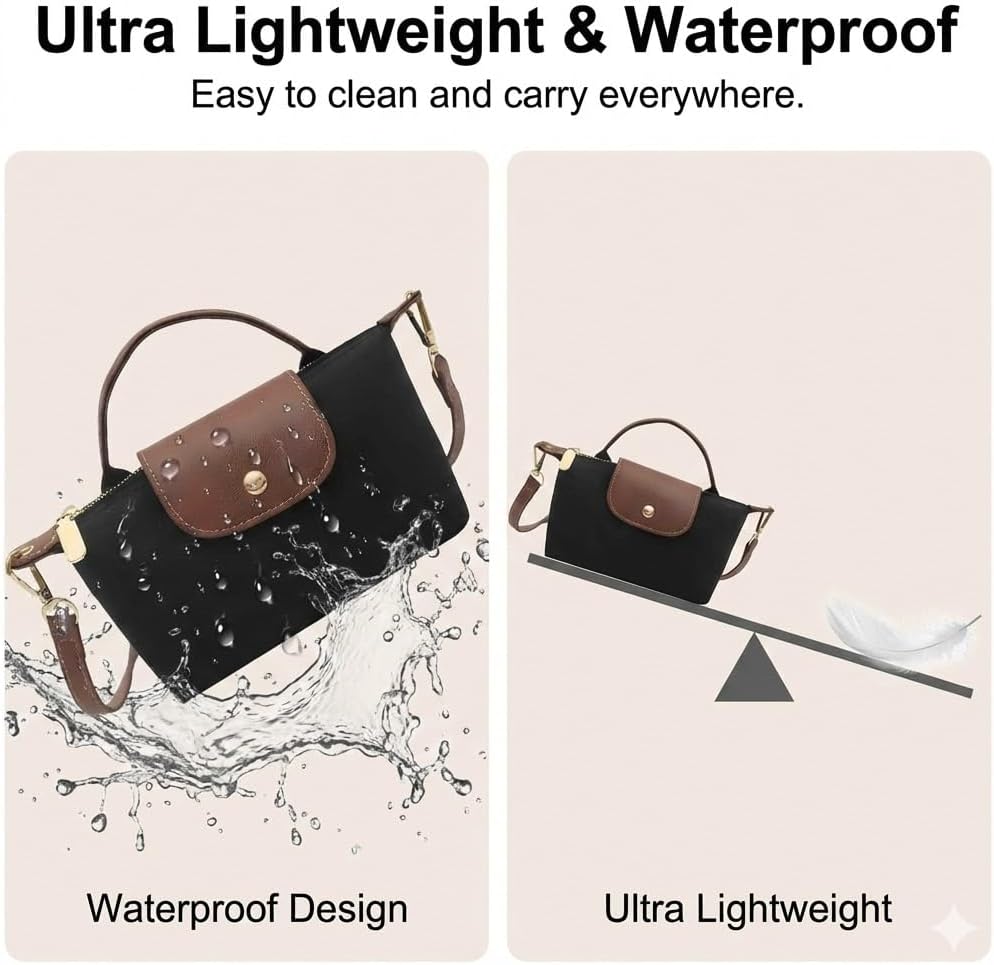 Black Mini Nylon Crossbody Bag for Women, Lightweight Small Shoulder Purse with Top Handle & Adjustable Strap Everyday Purse - Image 6