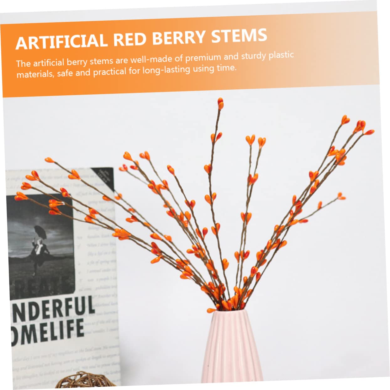 Alipis 3 Sätze Künstlicher Beerenzweig Künstliche Baumpflücker Künstliche Beerenzweige Weihnachtsdeko Artificial Plant Rote Beerenpflücker Künstliche Pflanzen Plastik Orange 5 Stück * 3