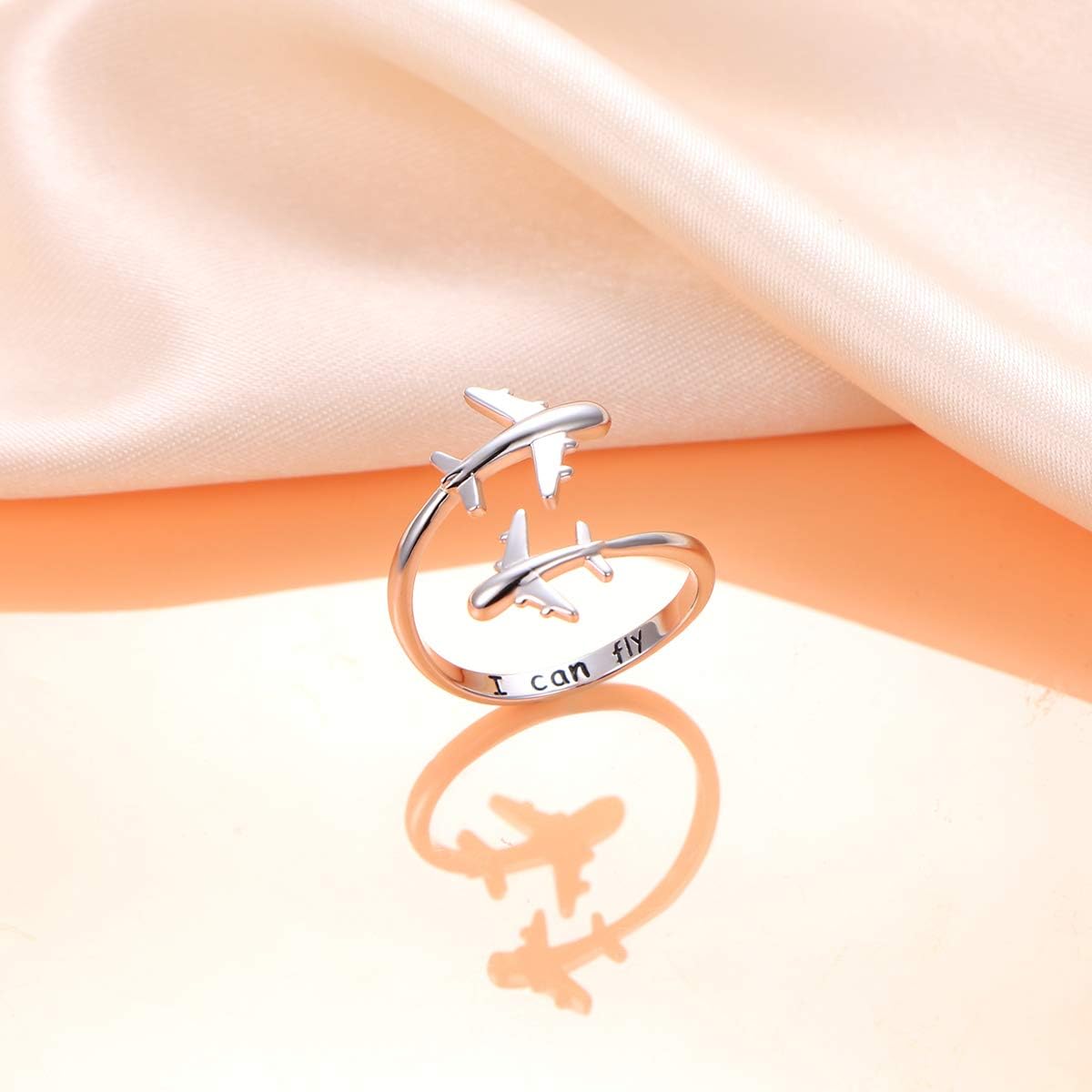 Airplane Ring 925 Sterling Silver Aircraft Jelwery Adjustable Band Rings for Women Girls Flight Attendants Pilot Birthday Gifts - Image 5