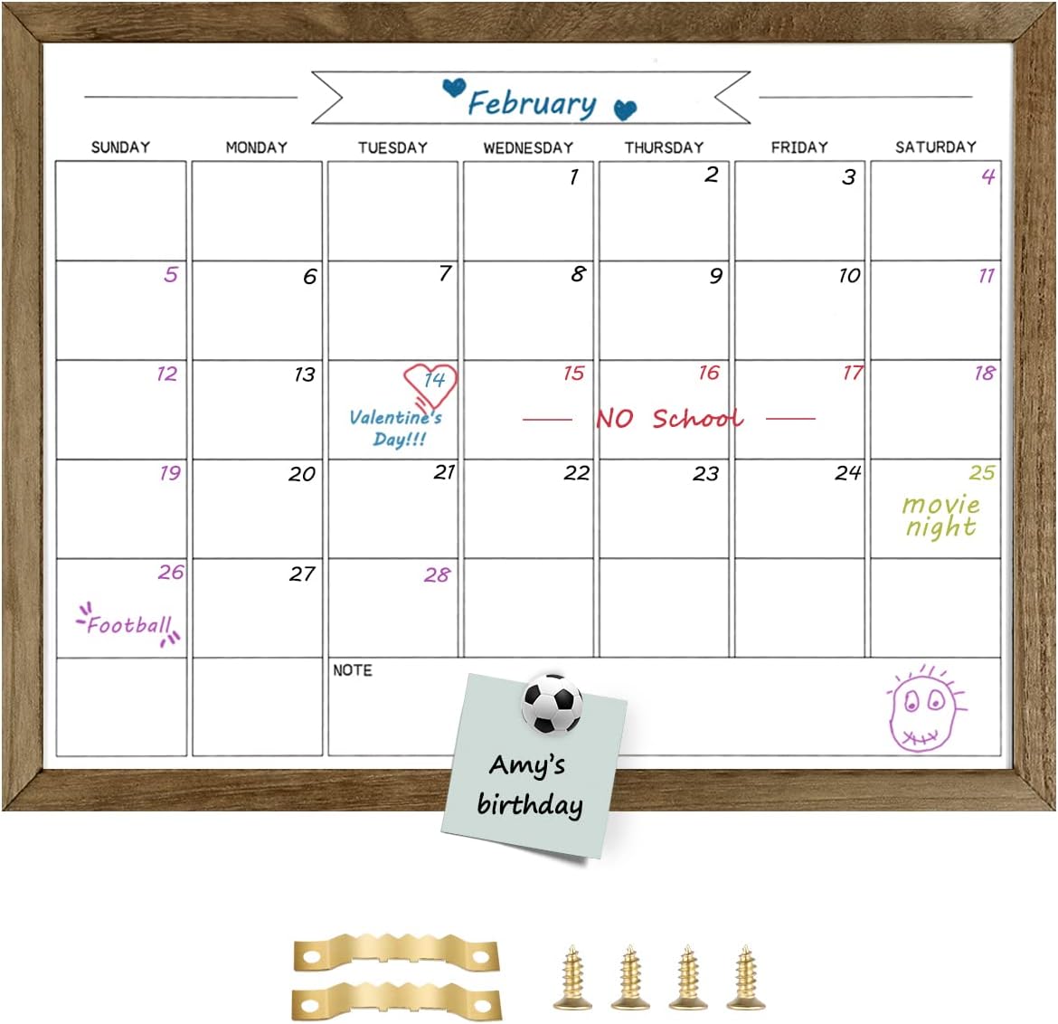 Umtiti Monthly Calendar Dry Erase White board(33 x 43 cm),Rustic Brown