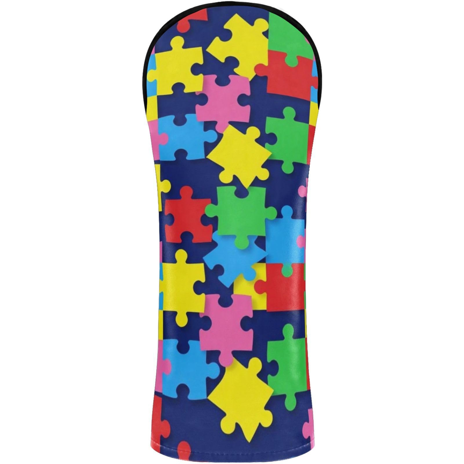 Golf Club Head Cover Headcover with Interchangeable No. Tags for Woods and Driver Fairway Hybrid Autism Puzzle Piecing Pattern Autism Awareness