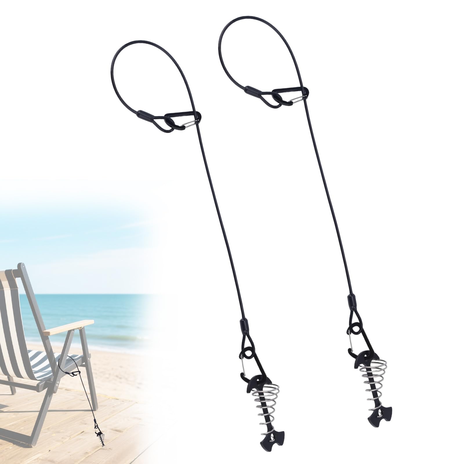 Fukaisu 4 Set Deck Anchors for Gap Between Boards, Includes Fishbone Deck Anchor Pegs Steel Cables & Carabiners Easy Reposition Outdoor Furniture Chair Table Tent Camping Grill