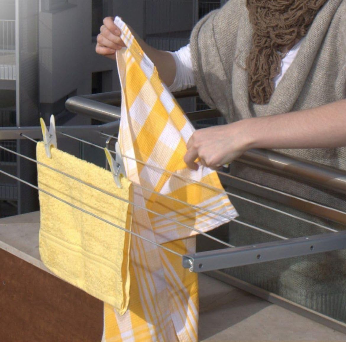 topolenashop Wäscheständer für Balkon 55 cm mit festen Stangen für rechteckiges Geländer – Wäscheständer für den Außenbereich, platzsparend, mit robusten Armen, knitterfrei, Befestigung rechteckiger