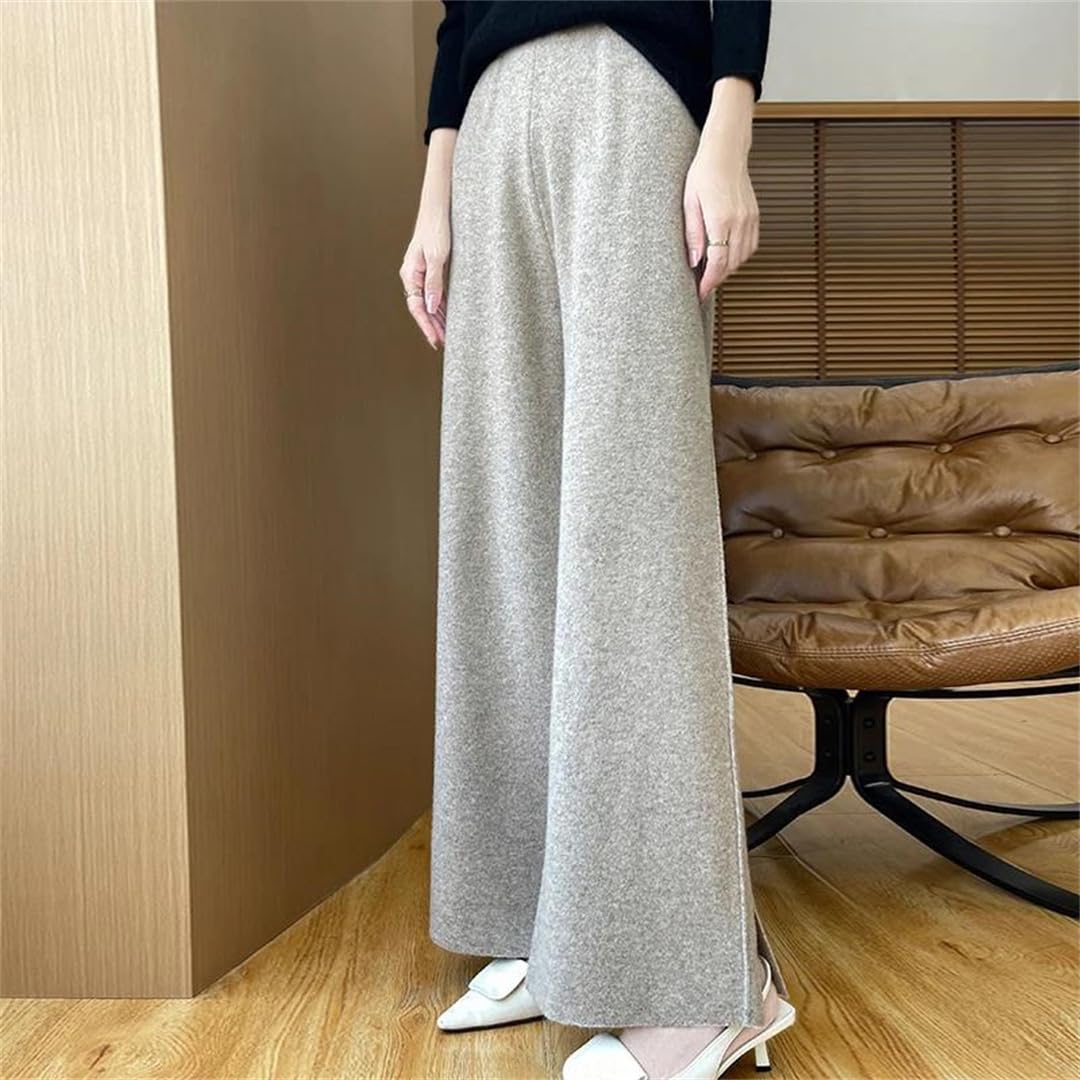Pantaloni casual a gamba larga con vita in lana merino Rlastic Pantaloni invernali in lana, Ben Zi, S