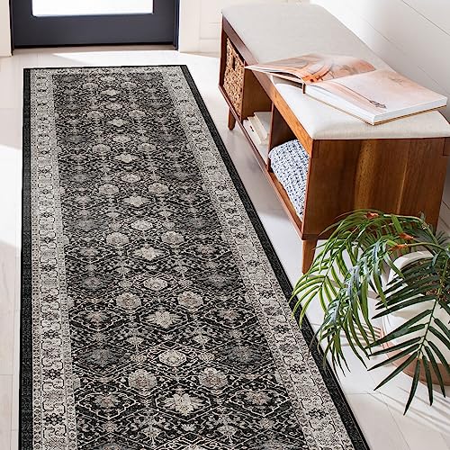 Hallway Washable Runner Rug - 2'6x14 Kitchen Rugs Entryway Rug Runner Vintage Soft Floor Mat Non Slip Indoor Farmhouse Carpet for Bathroom Living Room Bedroom (2'6''x14', Black)