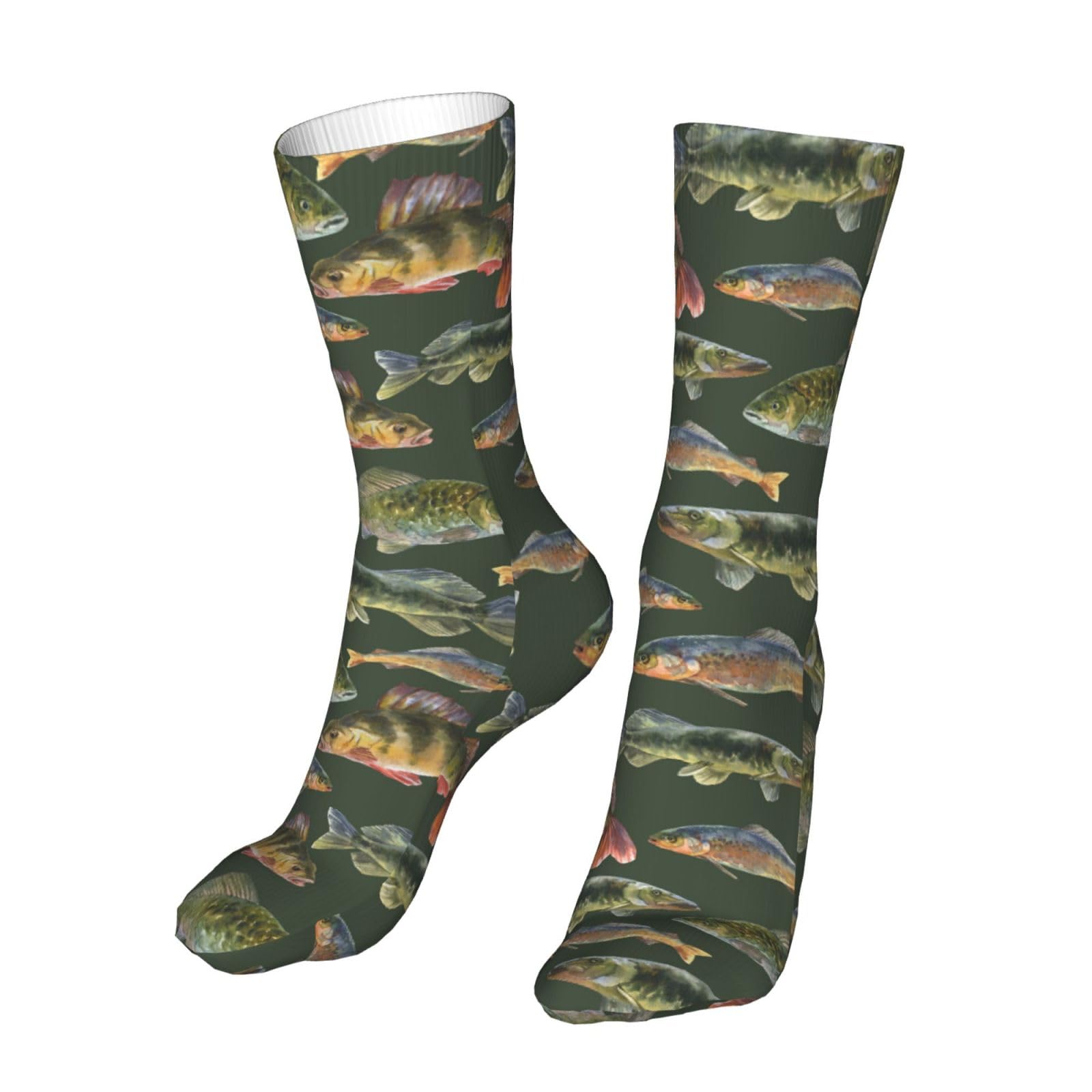 Disnimoo Unisex As Pic Bass Fishing Carp Fish Socks, Novelty Funny Crew Socks Gift For Men Women Teen, Black, One Size