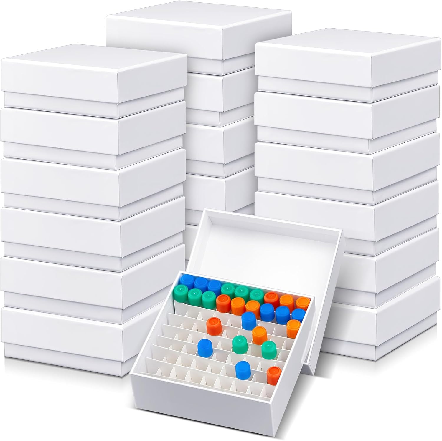 18 Pcs 81 Wells Cardboard Freezer Box with Lid Lab Microtube Storage Box Water and Ice Resistant Coating 2 Inch Height for 1.5-2.0 ml Micro Centrifuge Tubes Vials Refrigerator, White
