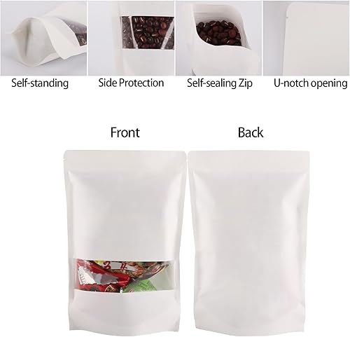 Miniatura 5 de Tecbeauty 100 bolsas de papel kraft para golosinas, bolsas con cierre hermético resellables con ventana para almacenamiento de galletas, aperitivos,
