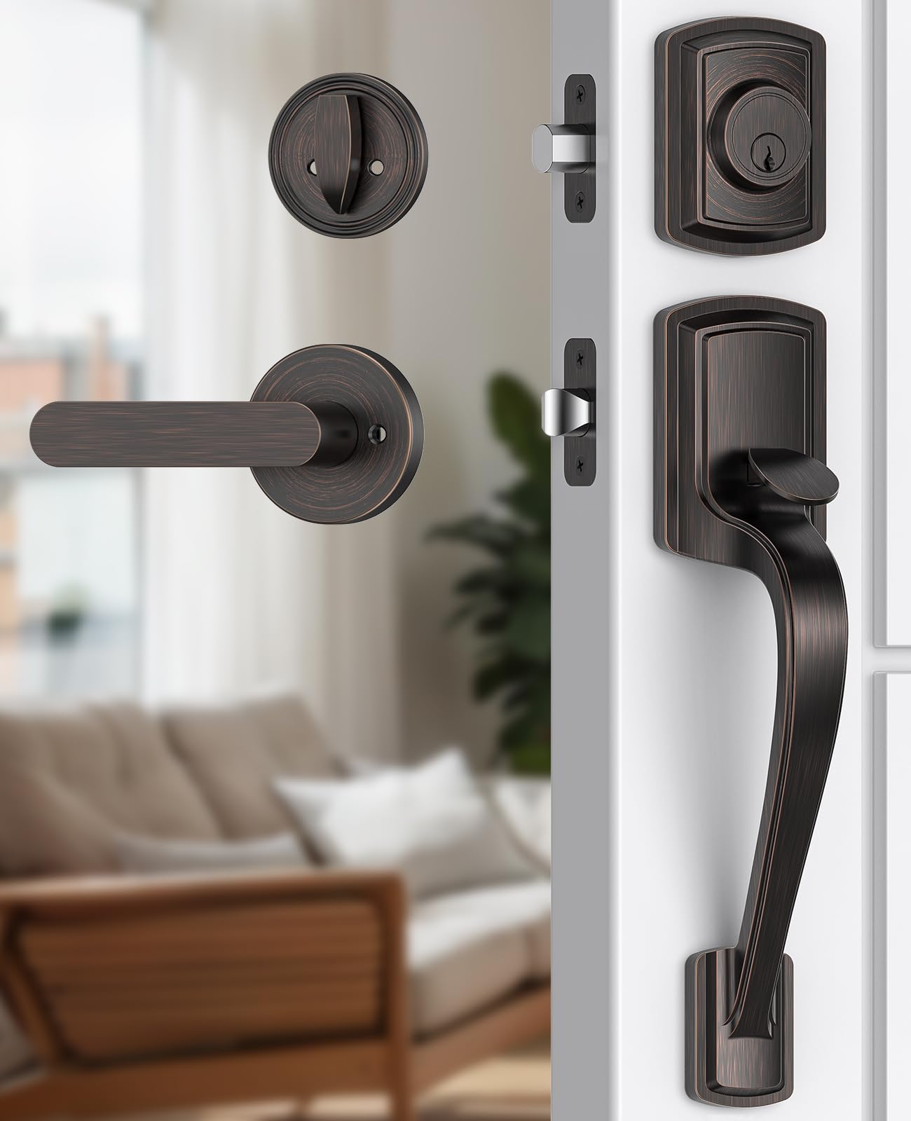 Bronze Front Door Handle and Deadbolt Set, Front Door Lock Set