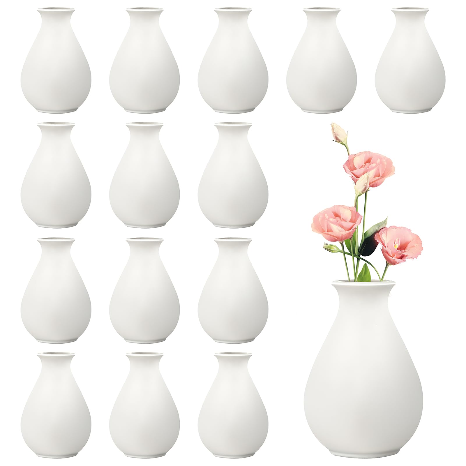 Rainmae Piccoli vasi in ceramica, set da 15 vasi in ceramica bianca minimalisti, decorazione di transizione compatta per soggiorno, camera da letto, ufficio, matrimonio