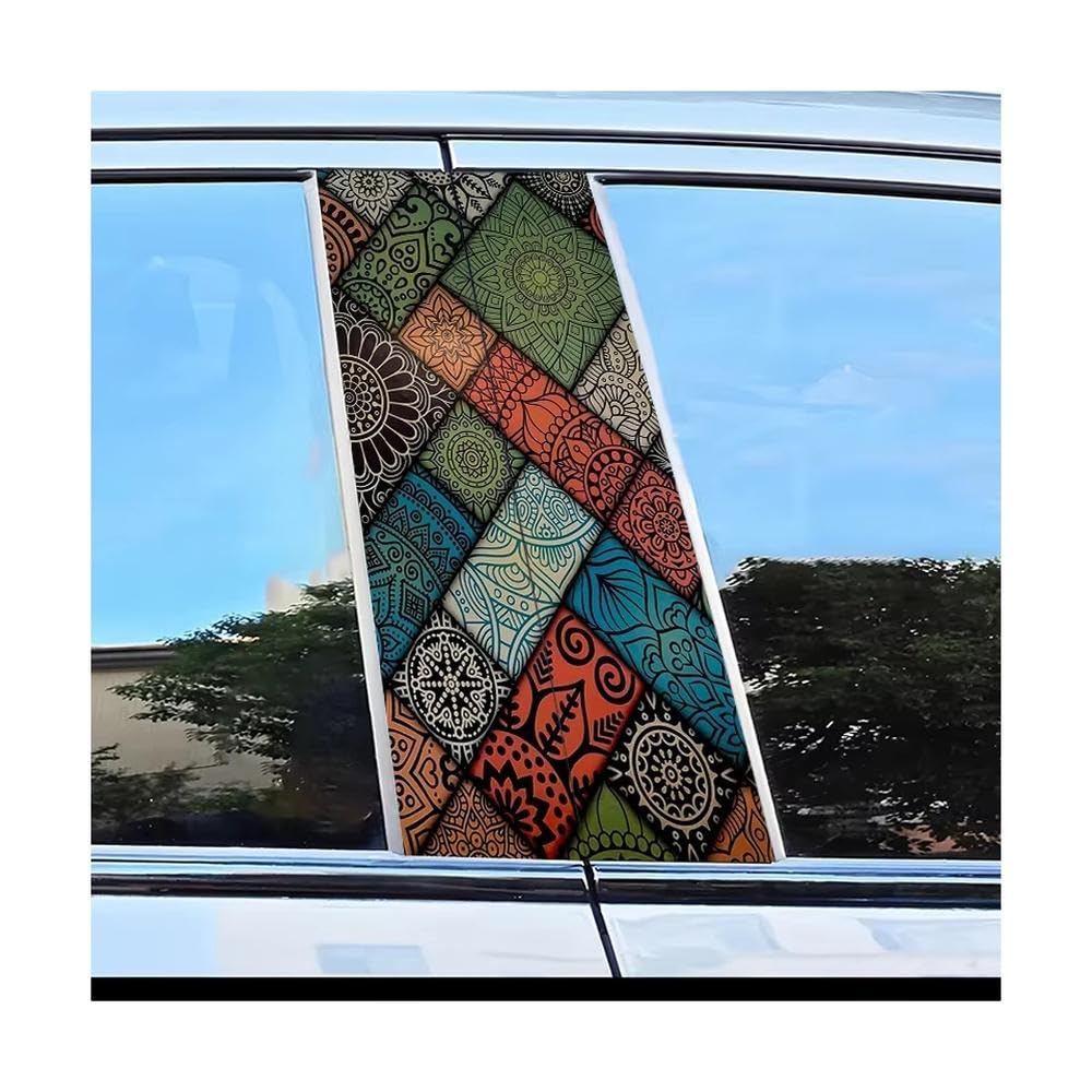 Bertdcx One Color Car Center Pillar Protection Stickers Mandala Pattern Scratch Resistant Film Auto Parts