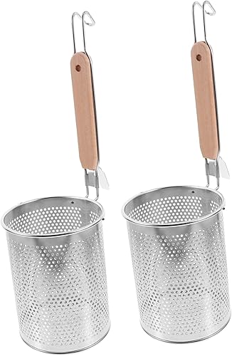 BIUDECO 2 cucharas de fideos para papas fritas, cesta de malla fina, colador de pasta perforada, cesta para hervir pasta, colador de cocina de acero