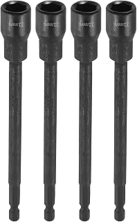 HARFINGTON 4pcs Nut Driver Drill Bit 11mm Metric Socket 1/4" Hex Shank 6" (150mm) Extra Long Magnetic 6-Point Sockets Quick Change Chrome Vanadium Steel Bolt Setters for Power Drill Drivers