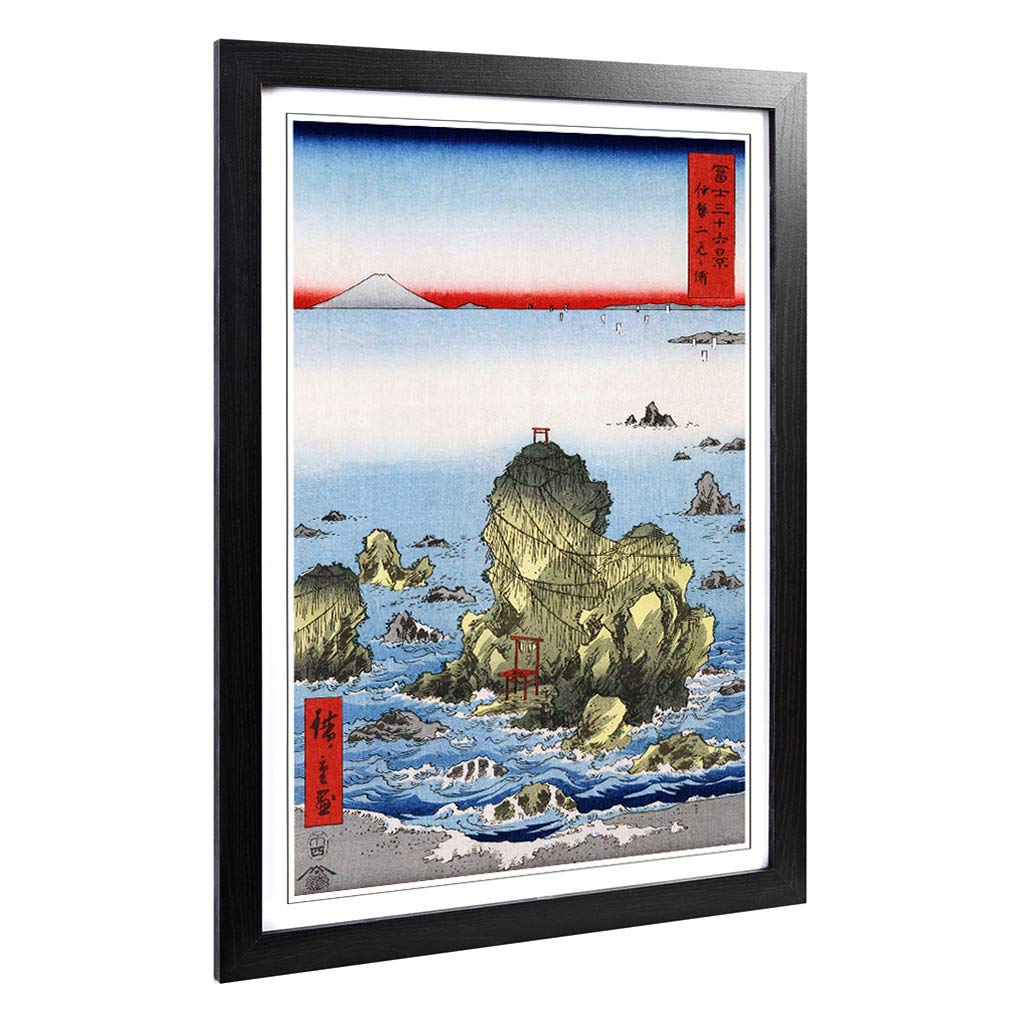 Big Box Art Framed Print of Hiroshige Japanese Oriental Futamigaura Design | Wall Art Picture | Home Decor for Kitchen, Living Room, Bedroom, Hallway, Black, A2 / 24.5x18 Inch / 62x45cm