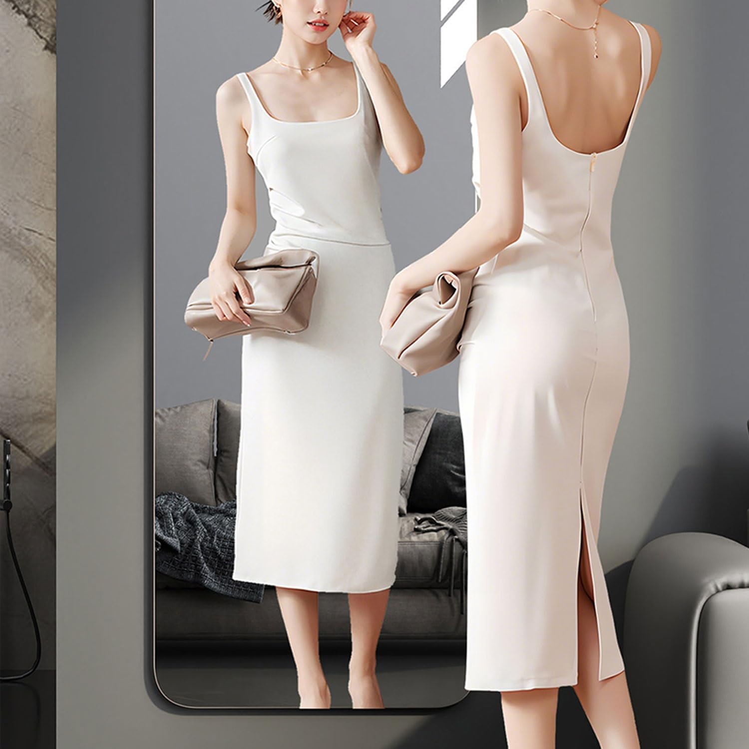 Self-Adhesive Wall Mirror Full Length,Tempered Wall-Mounted Stand Up Mirrors Full Length,Rounded Corner Rectangle Body Mirror For Home,Dormitory,Bedroom,Living Room,Bathroom,Dressing(30*90cm/12*35in)