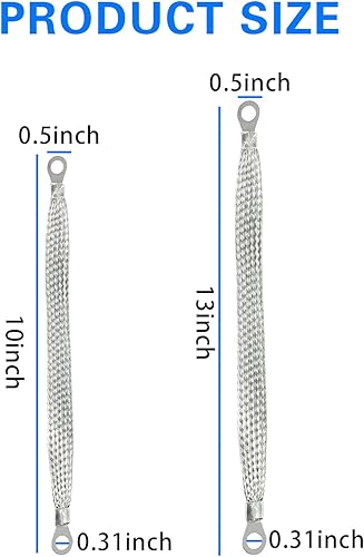 Miniatura 2 de Crynod Juego de 5 correas de tierra para automóvil, 10 pulgadas, 13 pulgadas, 220 V, correas de tierra trenzadas planas de metal, accesorios