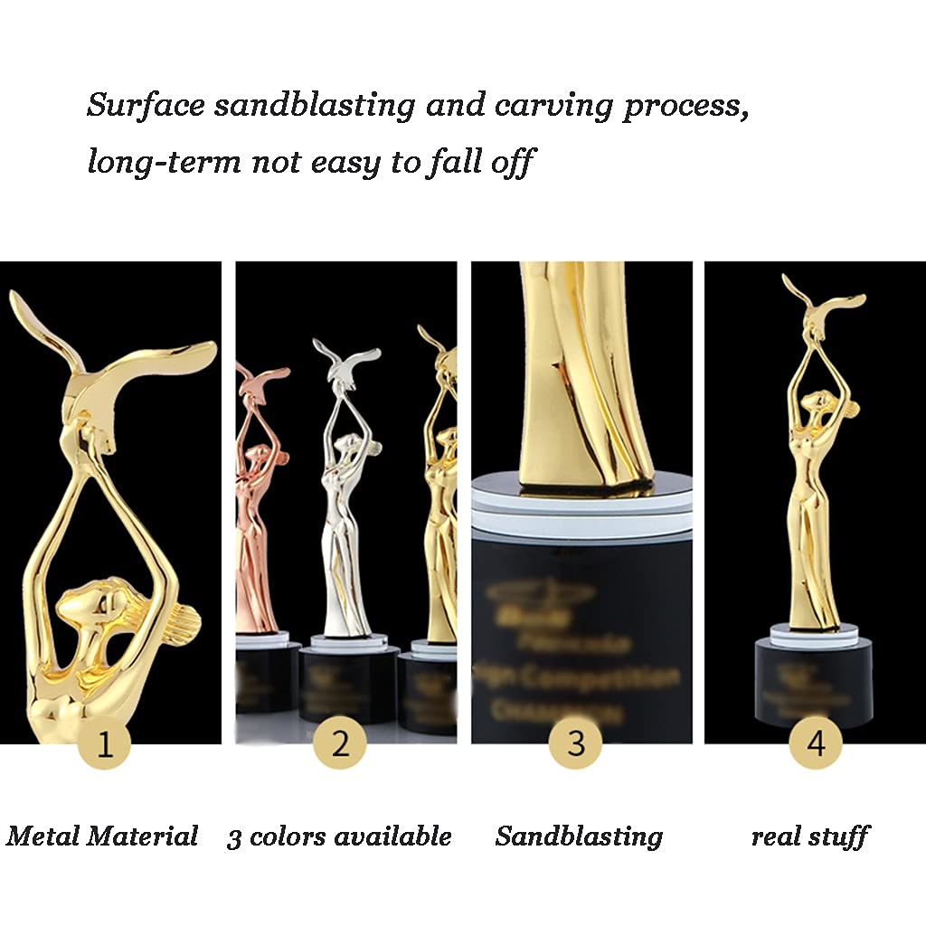 Trofeo Premio A Forma di Graziosa Statua di Dea, Trofei in Metallo A Forma di Gabbiano, Trofeo con Incisione Personalizzata, Base in Cristallo Nero, Premi per Gare di Danza