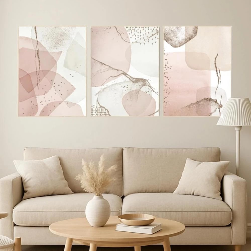GOSRD Canvas Prints Blush Abstract Geometric Modern Minimalist Wall Art Poster Home(50x75cm-3Pcs)
