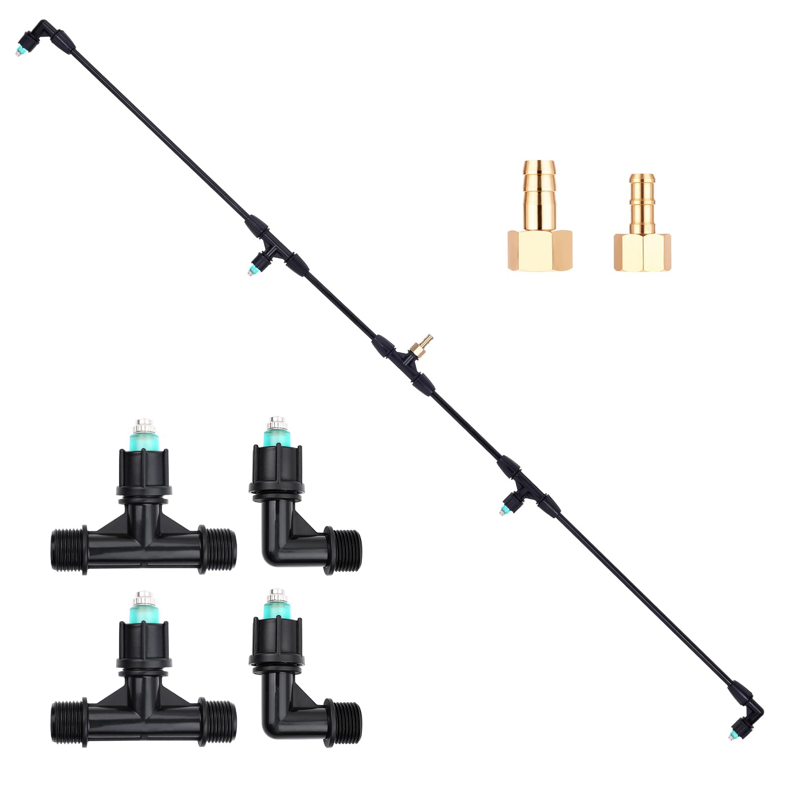 4-Nozzle Sprayer Boom Wand with 3/8" & 1/2'' Brass Fittings, Durable Metal Nozzles, Wide-Coverage Agricultural & Lawn Spray Attachment for Tractors/UTVs