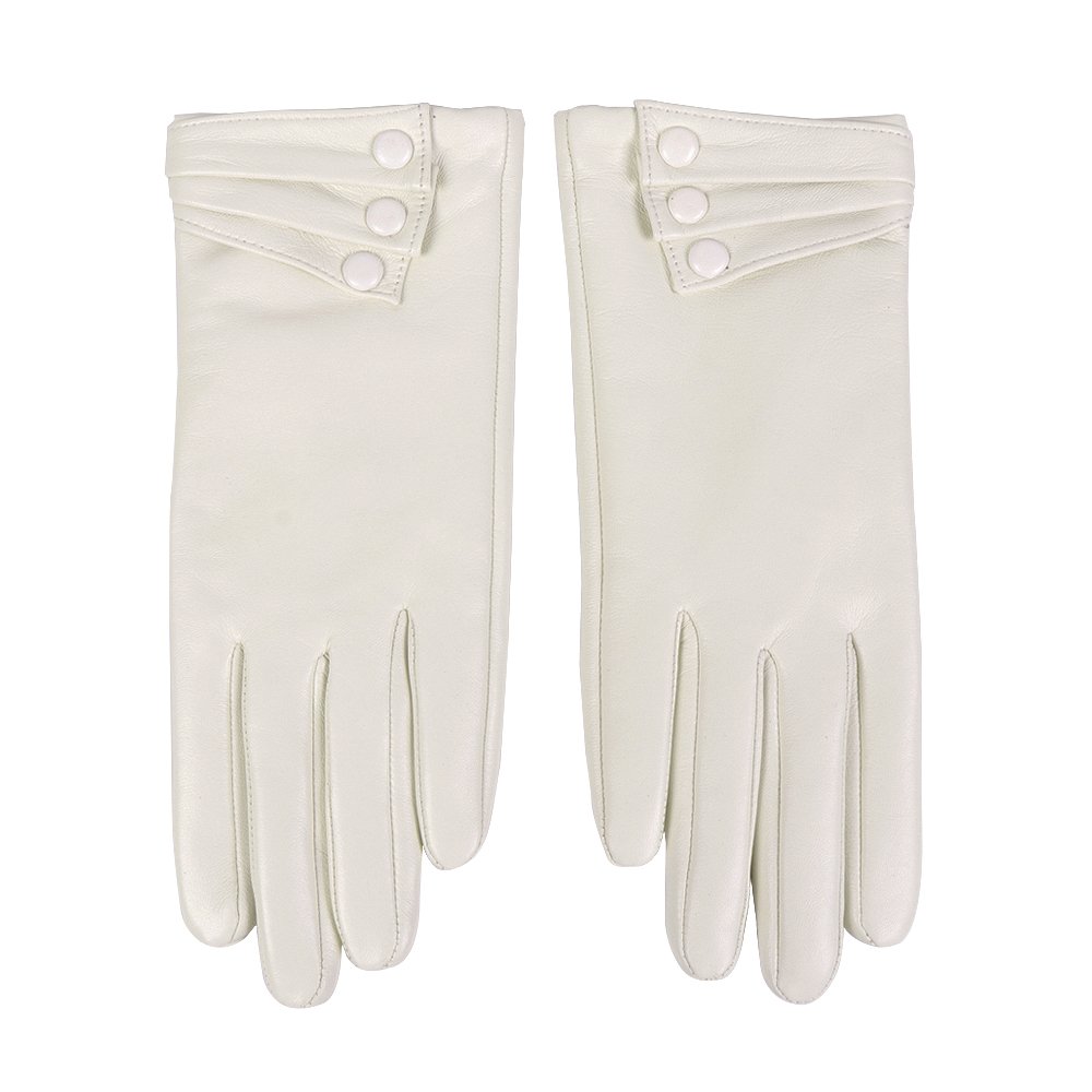 Nappa Leather Gloves Warm Lining Winter Button Decoration Lambskin for Women