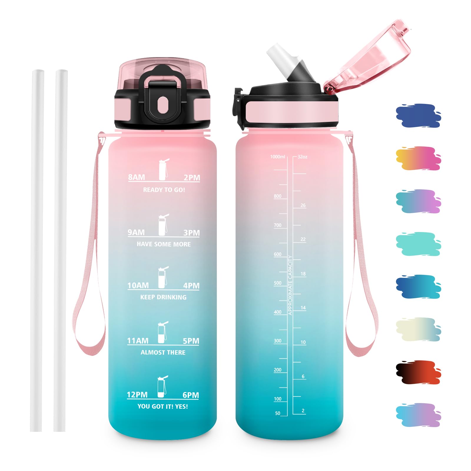 Cantimplora 500ml, Sin BPA con Marcador de Tiempo, Botella con Pajita, Botella de Agua para Running, Cámping, Oficina, Bicicleta, Fitness — view 15